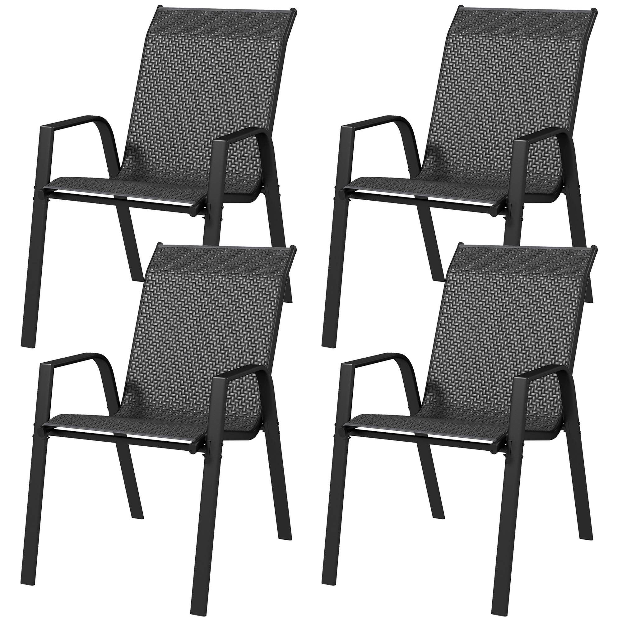Lot de 4 chaises de jardin empilables en acier et résine tressée avec accoudoirs pour terrasse gris - ComfortXL Outdoor Living - Image 2