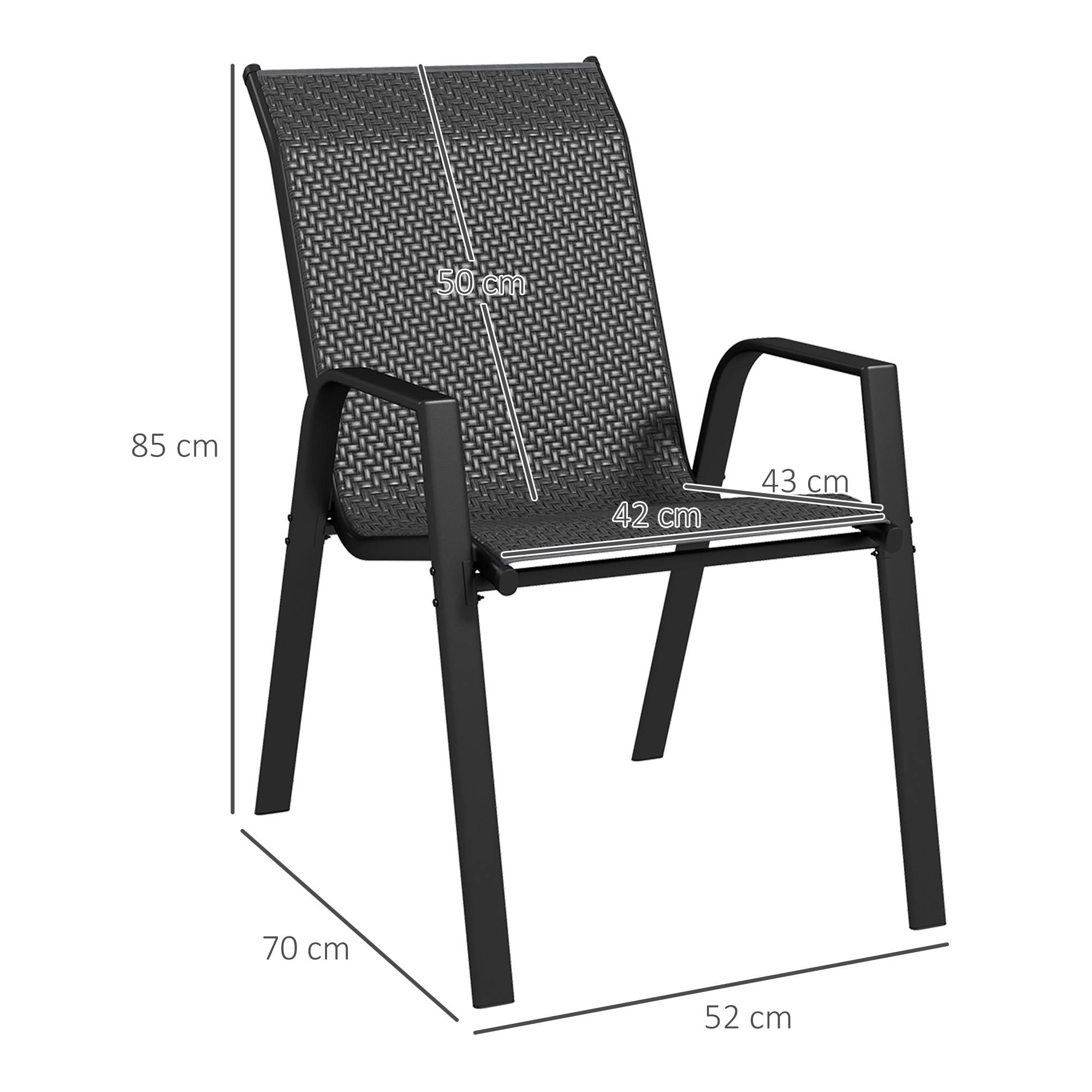 Lot de 4 chaises de jardin empilables en acier et résine tressée avec accoudoirs pour terrasse gris - ComfortXL Outdoor Living - Image 5