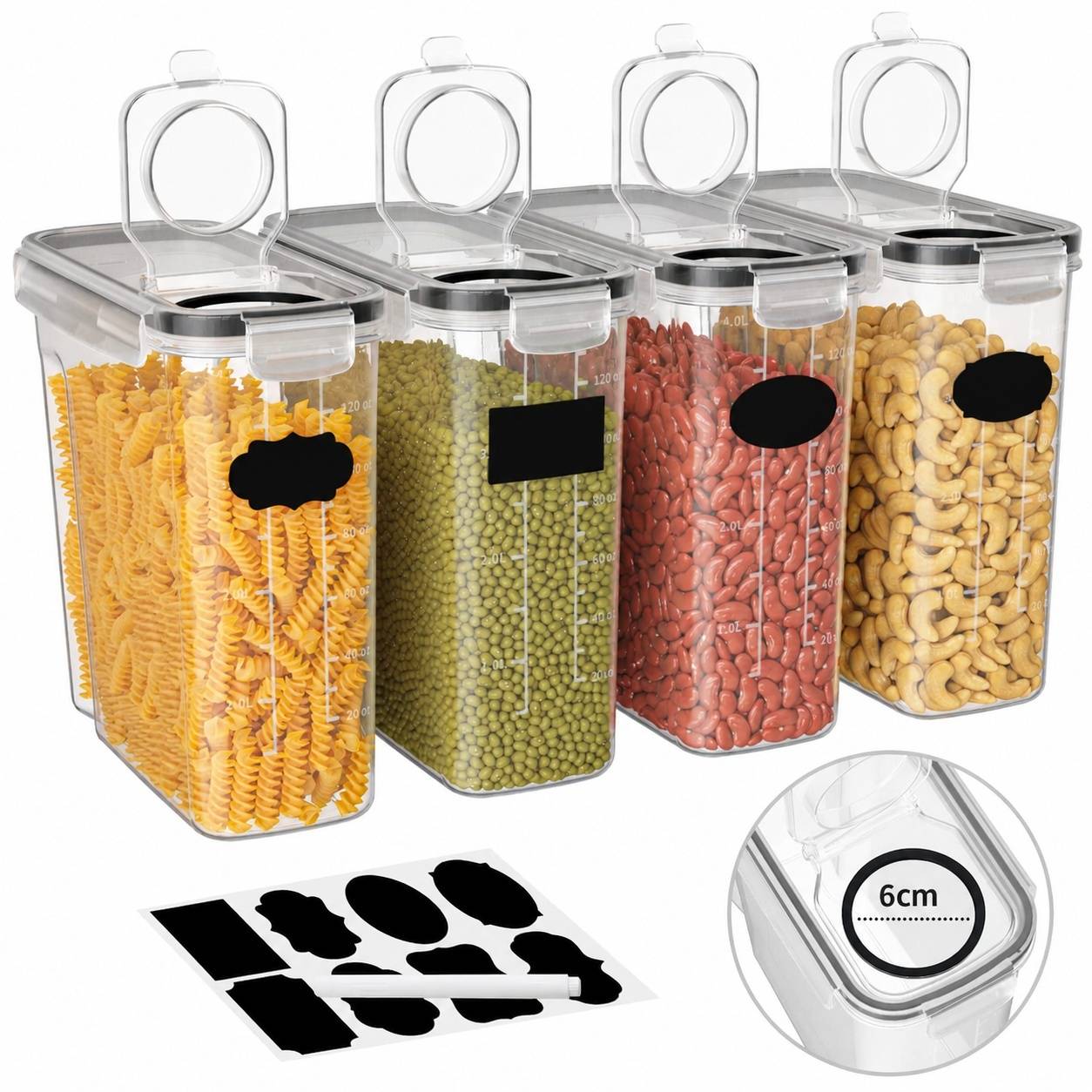 Boîtes de Rangement Alimentaire Plastique Lot de 4 avec Contenant 4L pour Céréales Pâtes Farine - Image 1