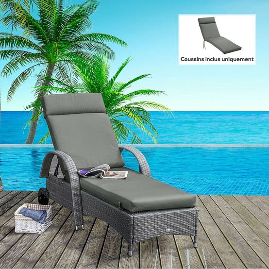 Coussin bain de soleil transat polyester jardin terrasse épaisseur 8 cm gris - ComfortXL Outdoor Living - Image 3