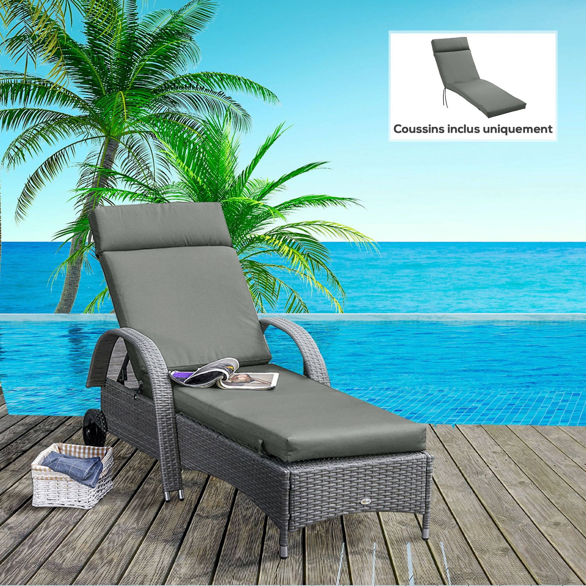 Coussin bain de soleil transat polyester jardin terrasse épaisseur 8 cm gris - ComfortXL Outdoor Living - Image 3