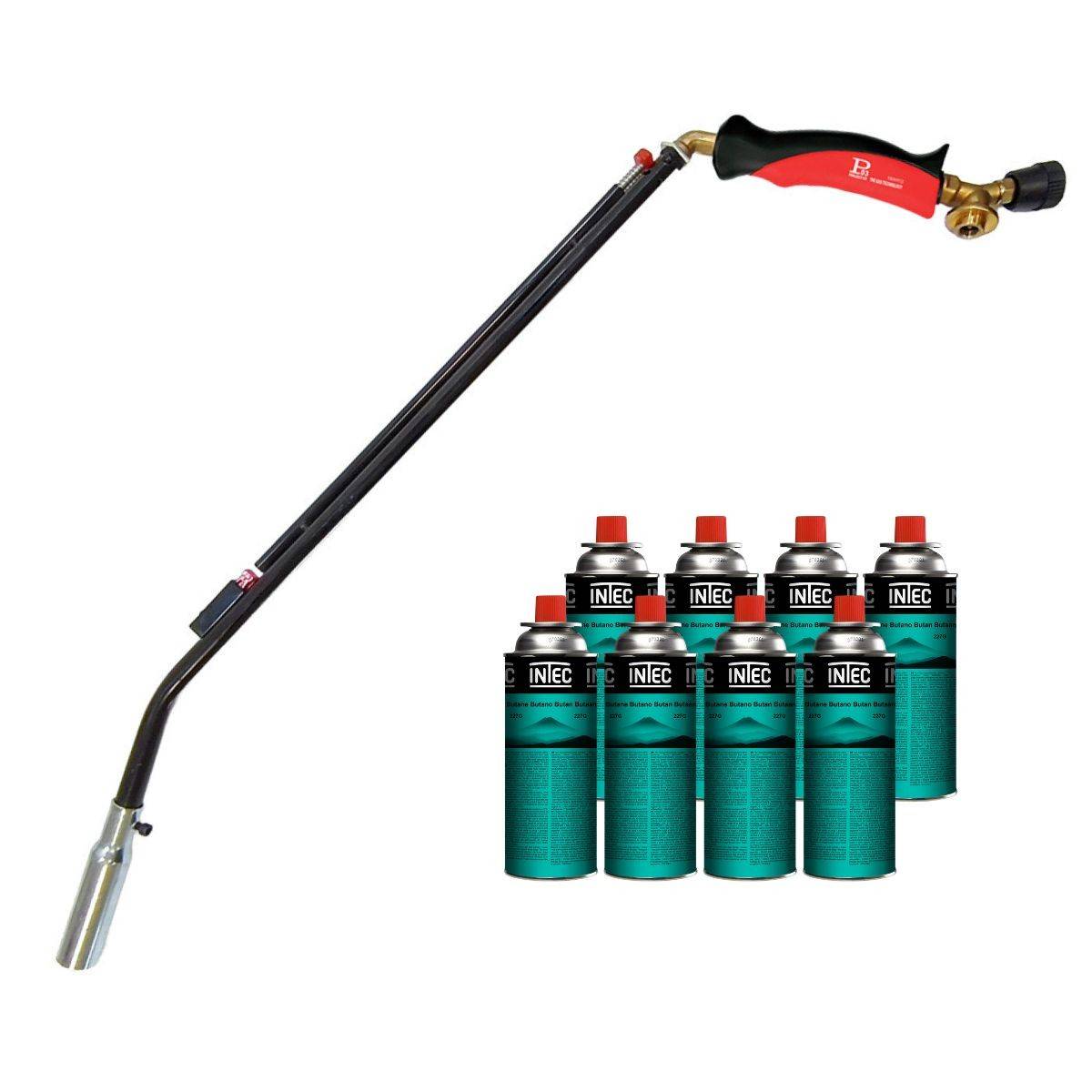 Intec - Désherbeur thermique à gaz 1100W + 8 cartouches de gaz Butane Brule Herbes Allumage piezo + Adaptateur multicartouche INTEC - Image 1