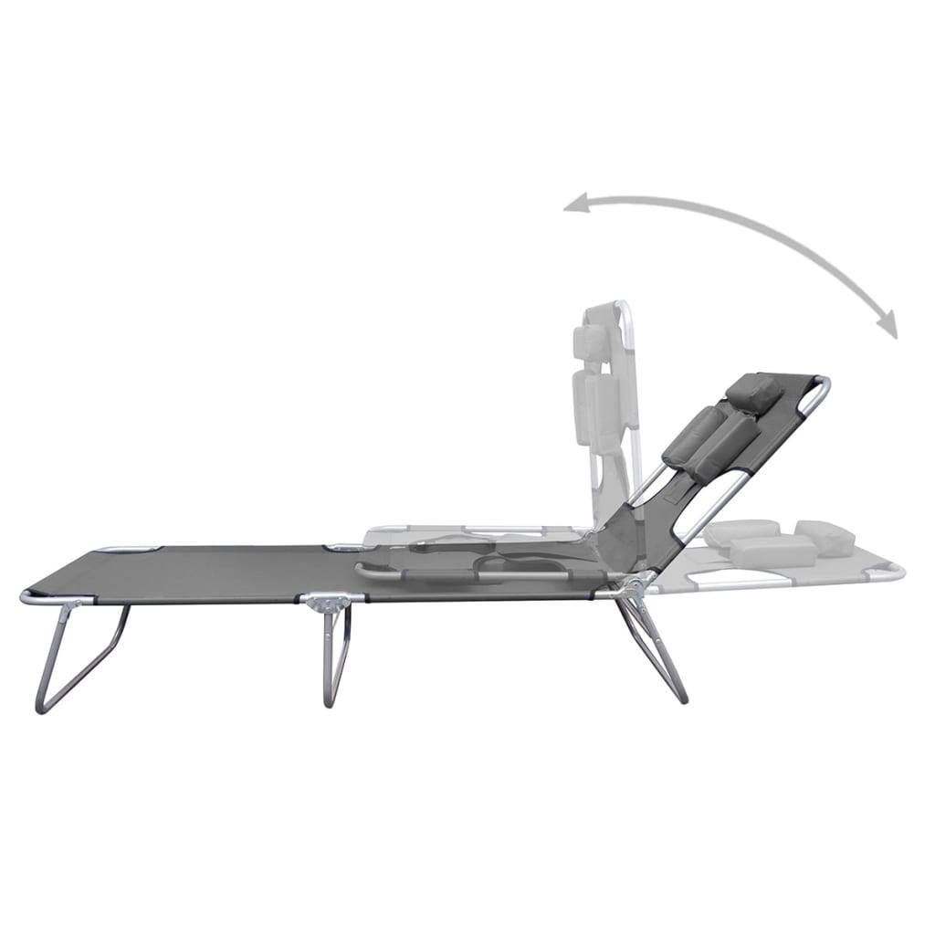 Helloshop26 - Transat chaise longue bain de soleil lit de jardin terrasse meuble d'extérieur pliable et coussin de tête dossier réglable gris - Image 1