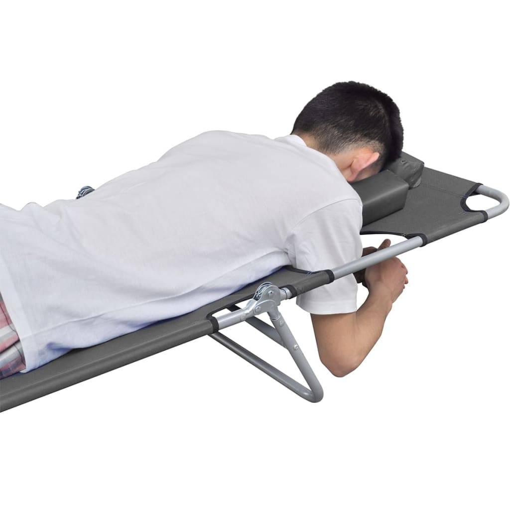 Helloshop26 - Transat chaise longue bain de soleil lit de jardin terrasse meuble d'extérieur pliable et coussin de tête dossier réglable gris - Image 5