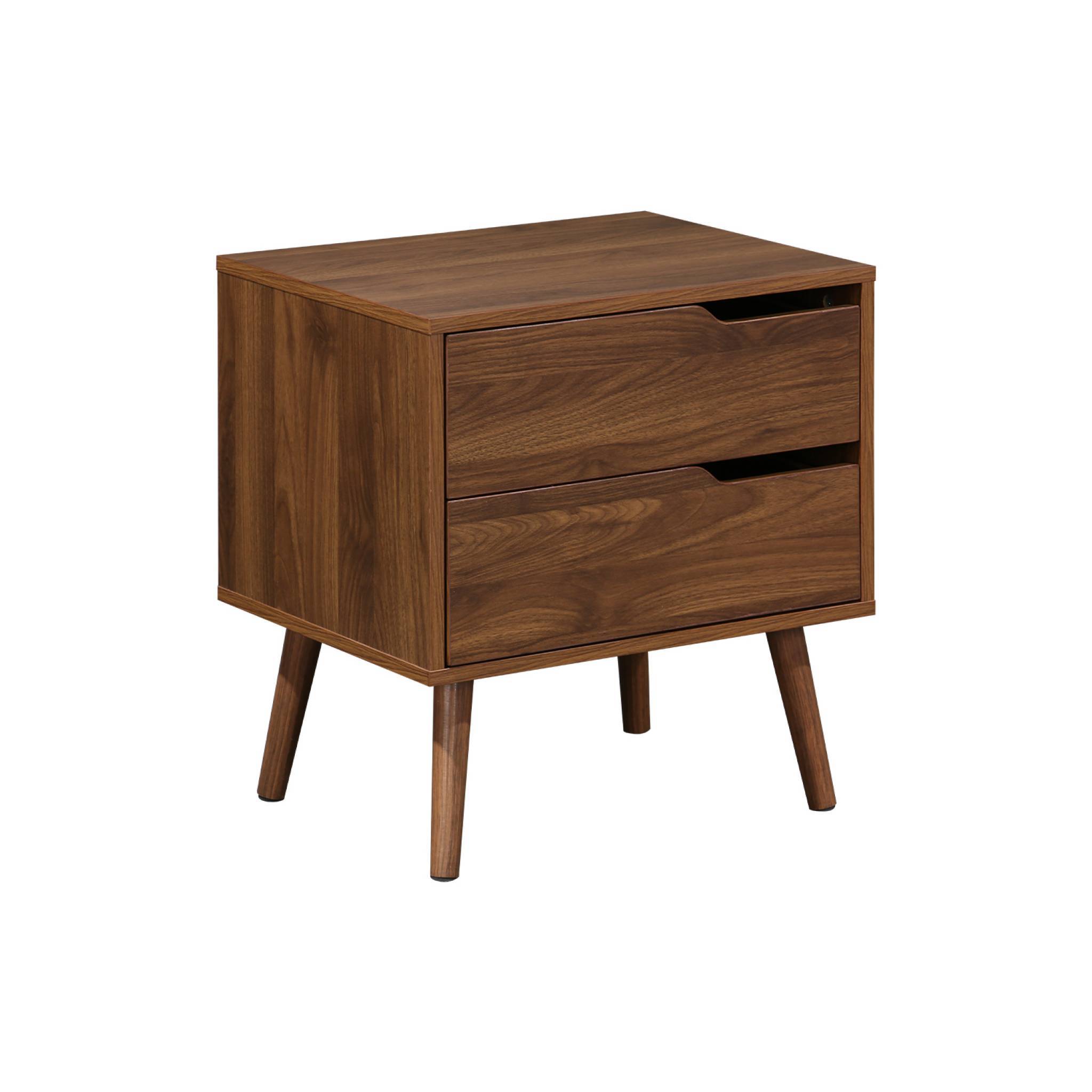 sweeek - Table de chevet décor bois teinté noyer. 2 tiroirs. pieds en pin massif | sweeek - Image 2