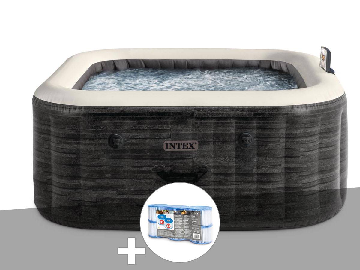 Kit spa gonflable Intex PureSpa Ardoise carré Bulles 6 places + 6 filtres