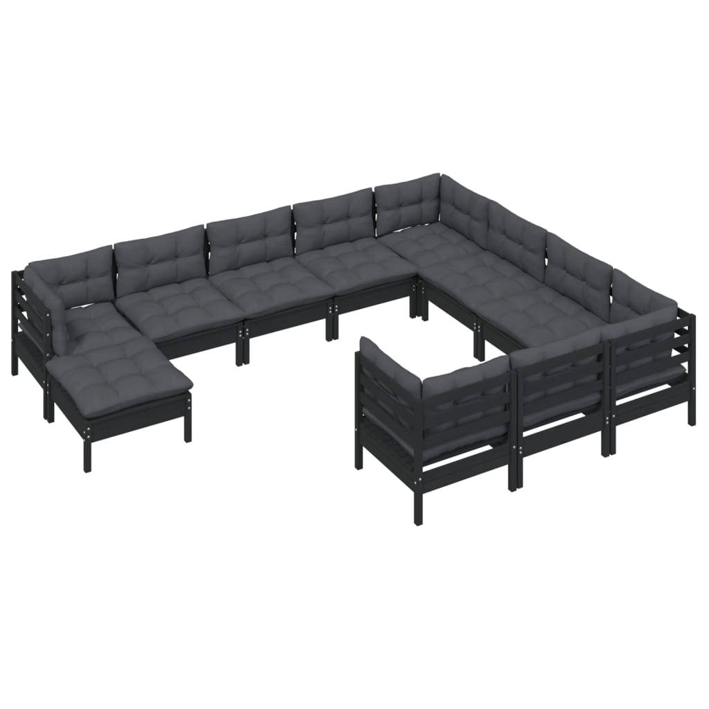 Helloshop26 - Salon de jardin meuble d'extérieur ensemble de mobilier 11 pièces avec coussins noir bois de pin - Image 1