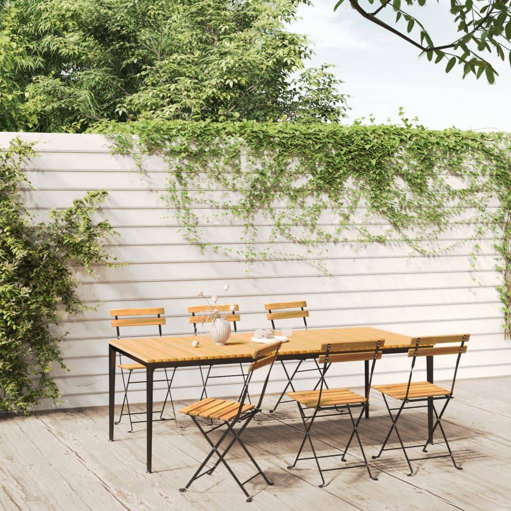 Lot de 6 chaises de jardin pliables bois d'acacia et acier naturel 40 x 39 x 79 cm - PANGIVO - Image 1