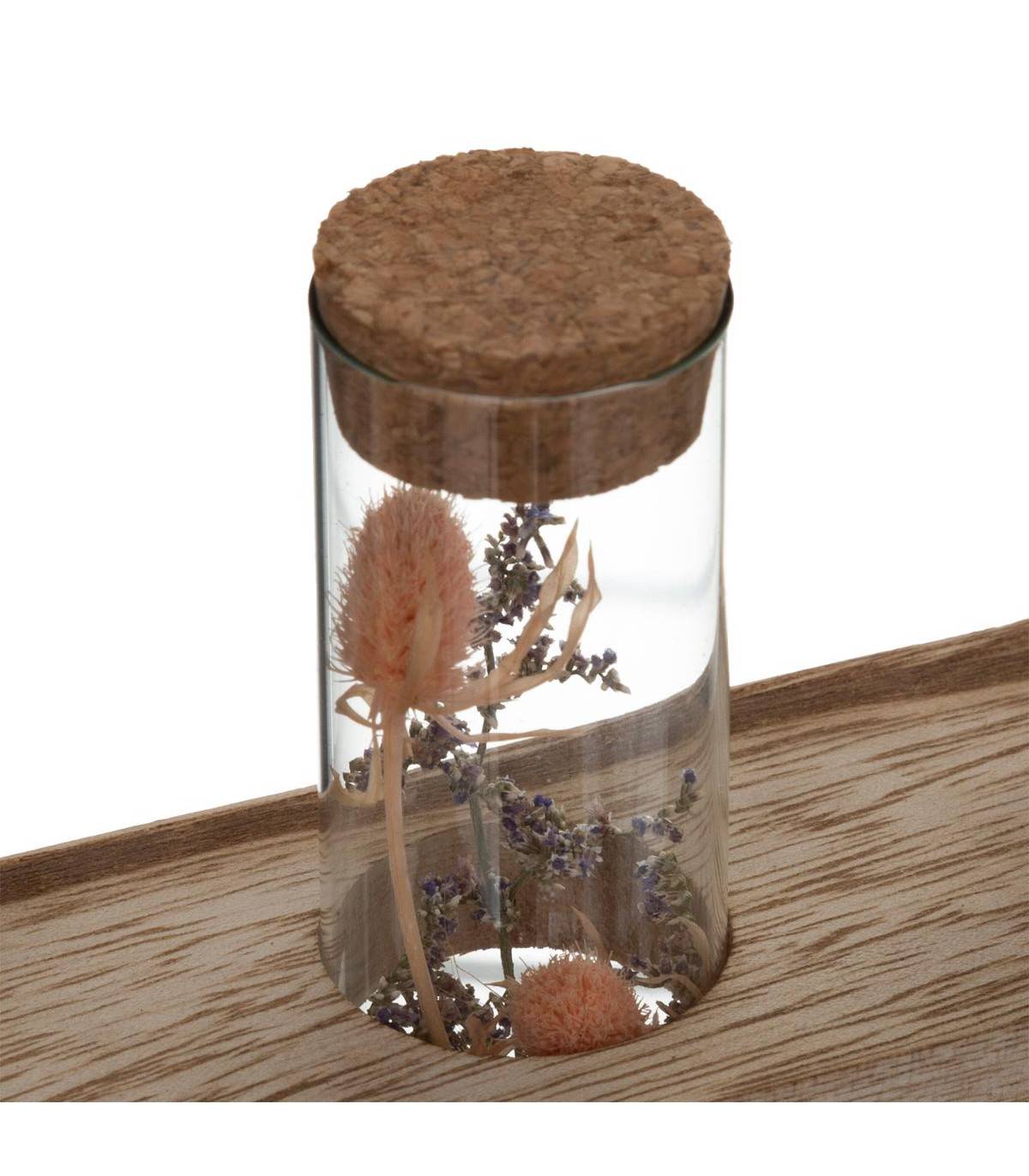 Fleurs séchées dans 3 Tubes en verre Support en Bois L 21 x H 17.2 cm - Image 2
