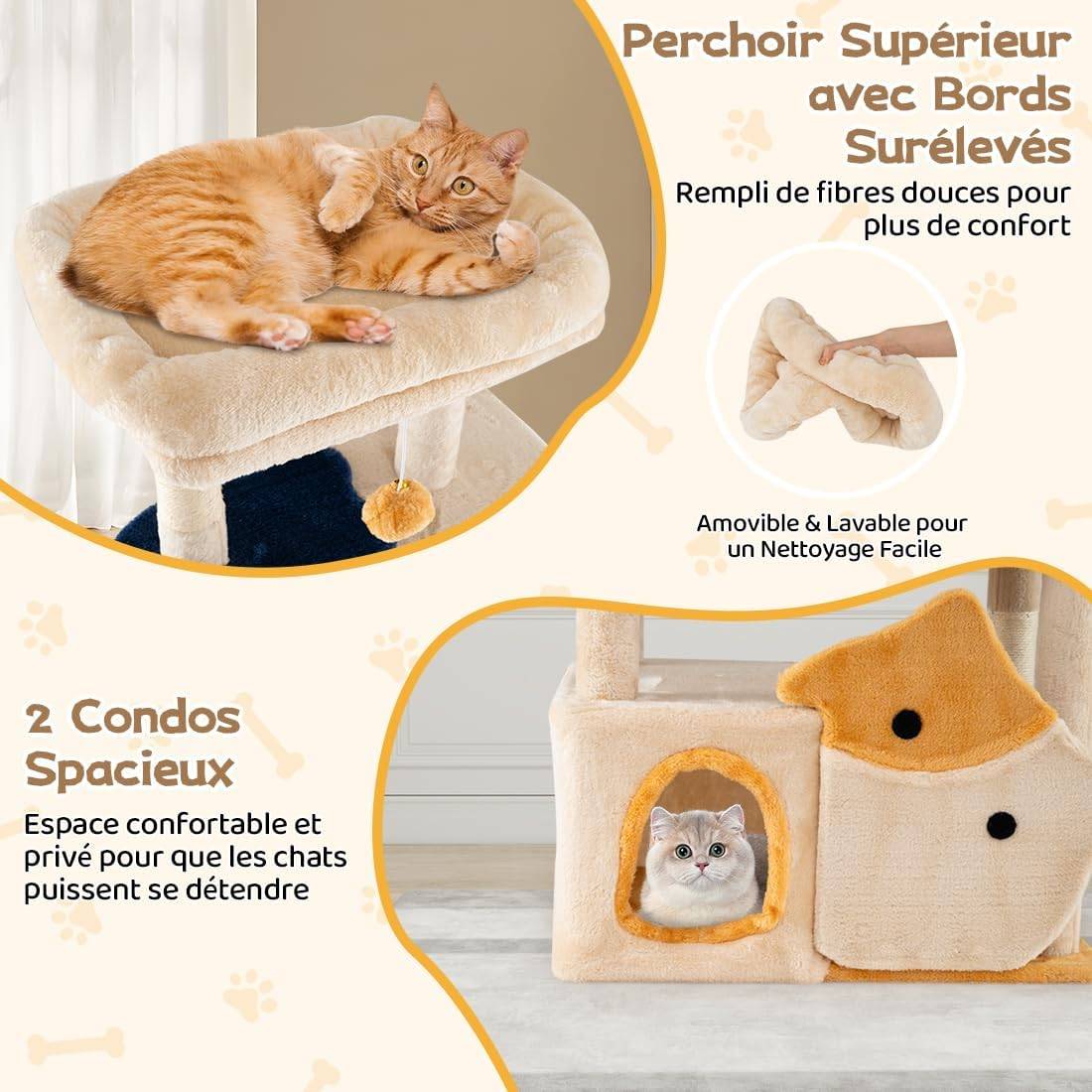 Arbre à Chat XXL 159 cm, 2 Condos, Poteaux à Griffer en Sisal, 5 Plateformes, Arbre a Chat Design de Poisson, Pompon Suspendu, Tour pour Chaton à 6 Ni - Image 5