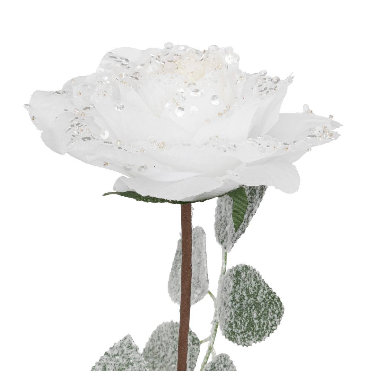 Fééric Lights & Christmas - Branche décorative spéciale fêtes Rose blanche & Paillettes H 75 cm - Image 2