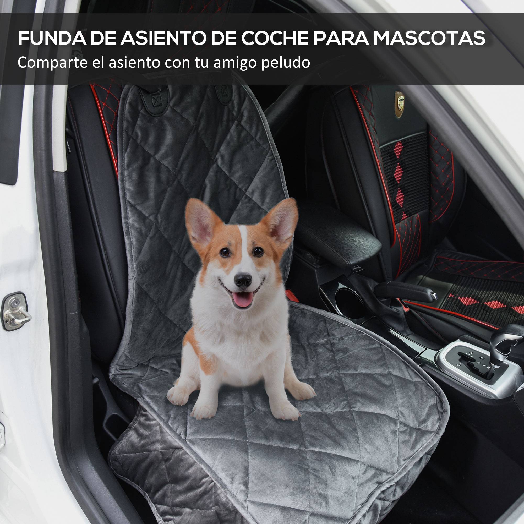 Housse de Siège Avant pour Chien 105 x 46 cm, Protection Antidérapante avec Ancrage et Sangle, SUV/Camionnette/Fourgon, Grise - Image 6