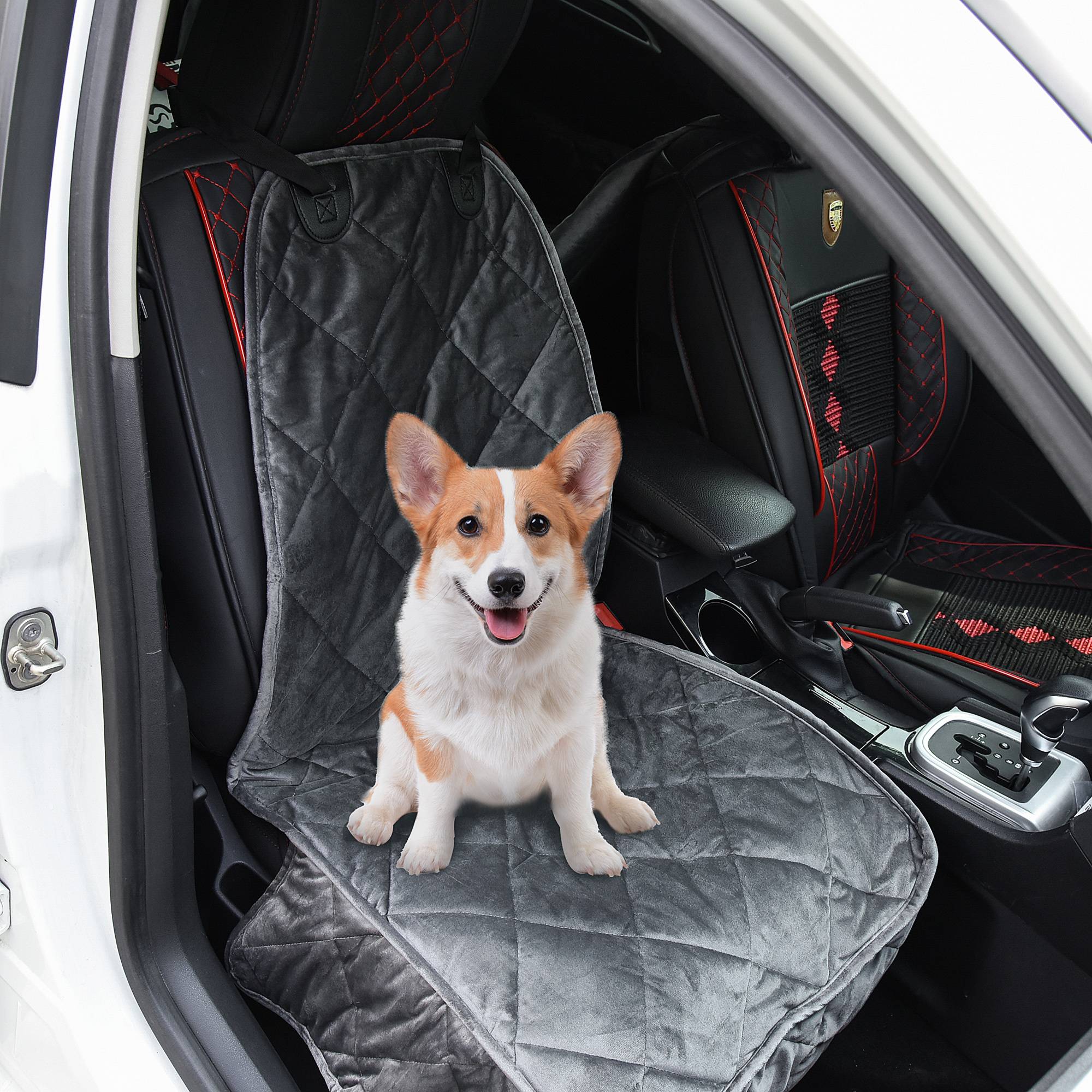 Housse de Siège Avant pour Chien 105 x 46 cm, Protection Antidérapante avec Ancrage et Sangle, SUV/Camionnette/Fourgon, Grise - Image 3