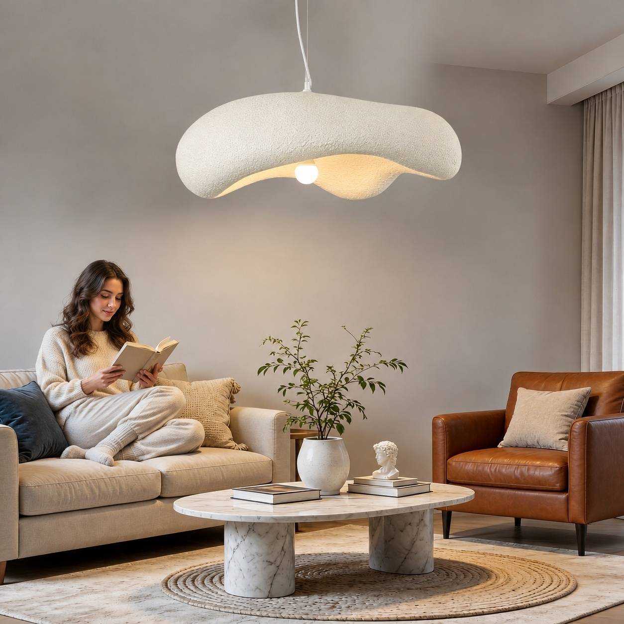 Suspension Lustre Wabi Sabi Forme Nuage Style Nordique Dimmable - Image 9