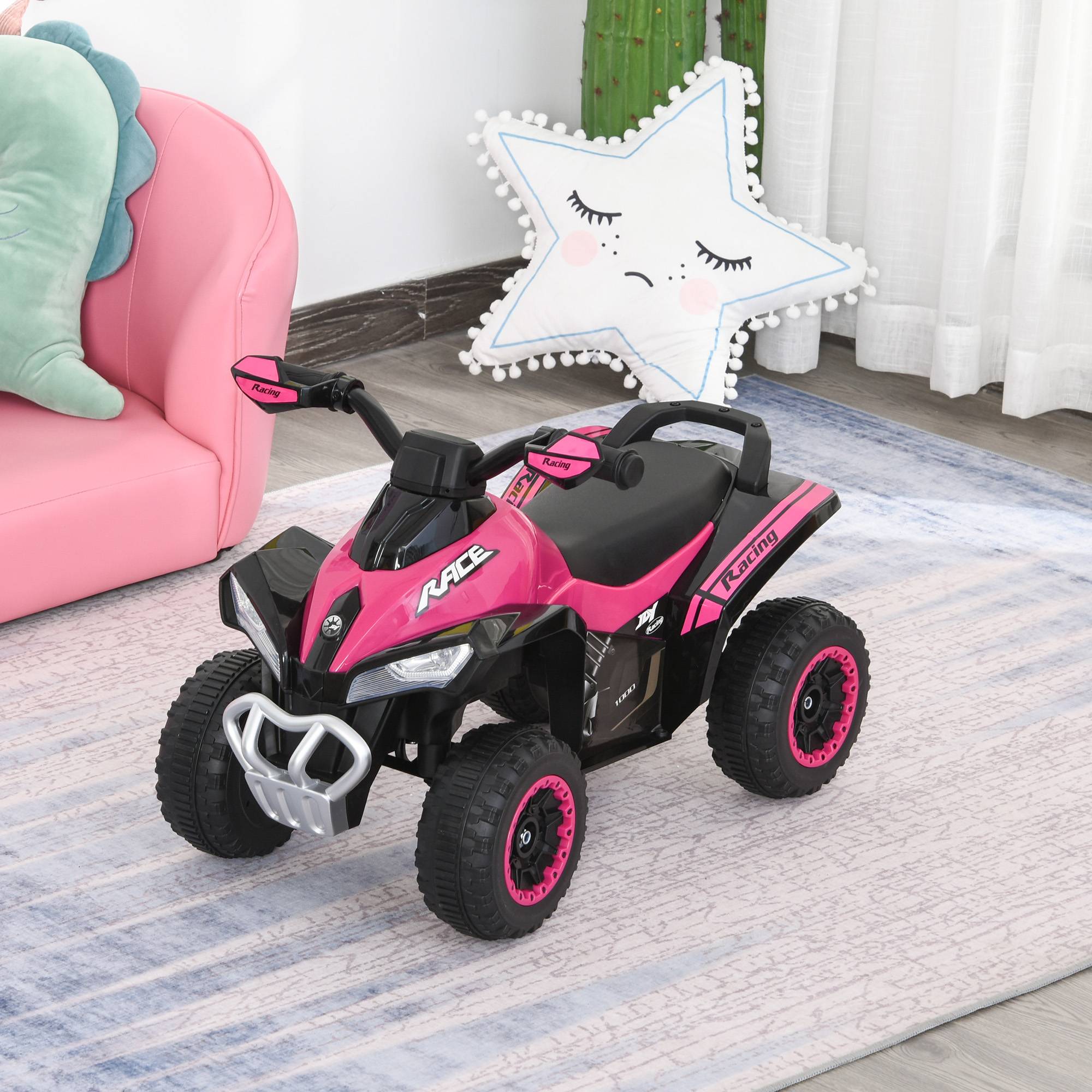 Sans Marque - Porteur Enfants SANS Moteur Quad 18-36 Mois 67x38x44 cm Effets Lumineux sonores Rose Noir PAS ÉLECTRIQUE - Image 4
