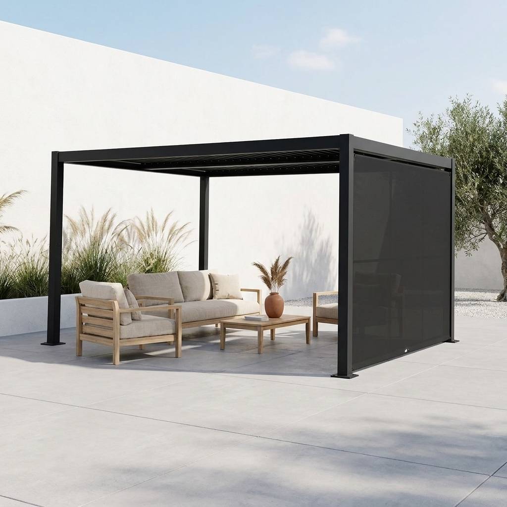 Pergola bioclimatique aluminium et acier 4x3m + auvent 3m anthracite Palace | sweeek - Image 1