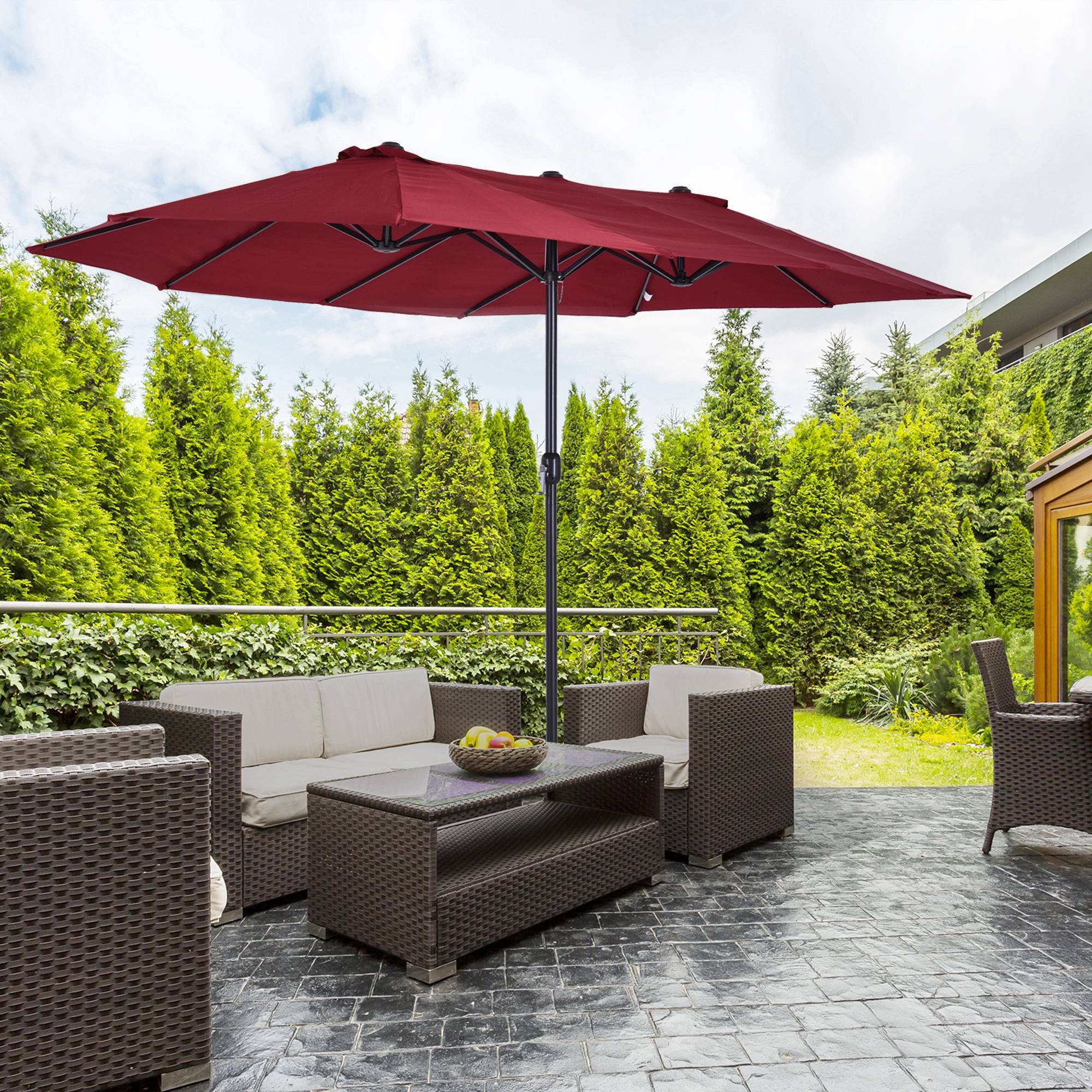 Parasol de jardin parasol double rectangulaire 4,6x2,7x2,4m - toile 180 g/m² Acier Bordeaux fr140 - Image 3