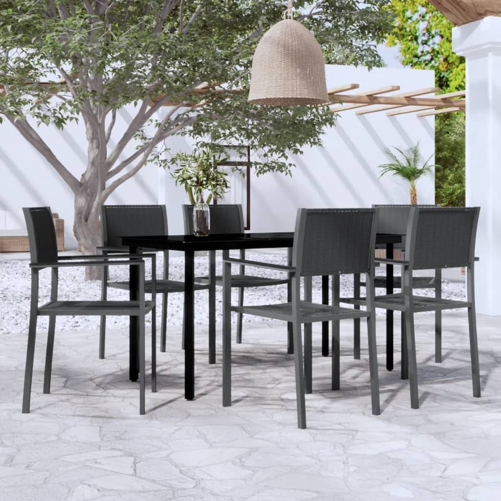 Ensemble Repas 6P 140cm Plastique Aspect Rotin et Acier Noir – ComfortXL Outdoor Living - Image 1