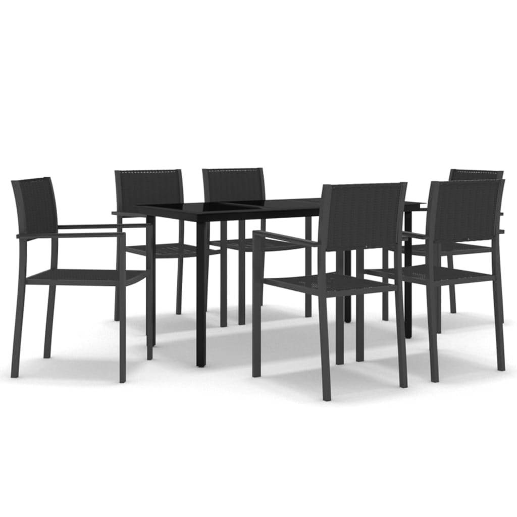 Ensemble Repas 6P 140cm Plastique Aspect Rotin et Acier Noir – ComfortXL Outdoor Living - Image 2
