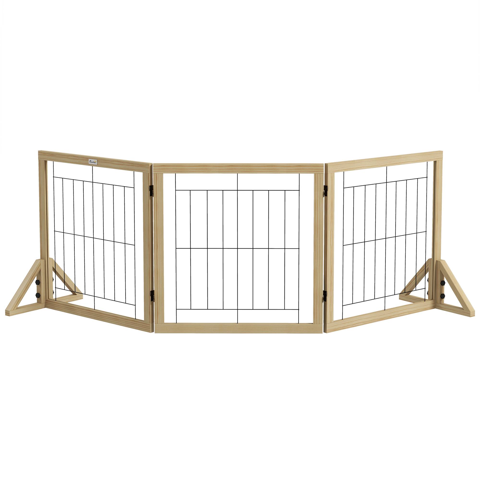 Clôture pour animaux pliable à 3 panneaux avec pliage bidirectionnel et pieds de support triangulaires 210 x 44 x 70 cm Naturel