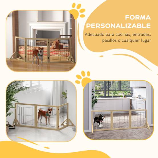 Clôture pour animaux pliable à 3 panneaux avec pliage bidirectionnel et pieds de support triangulaires 210 x 44 x 70 cm Naturel - Image 8