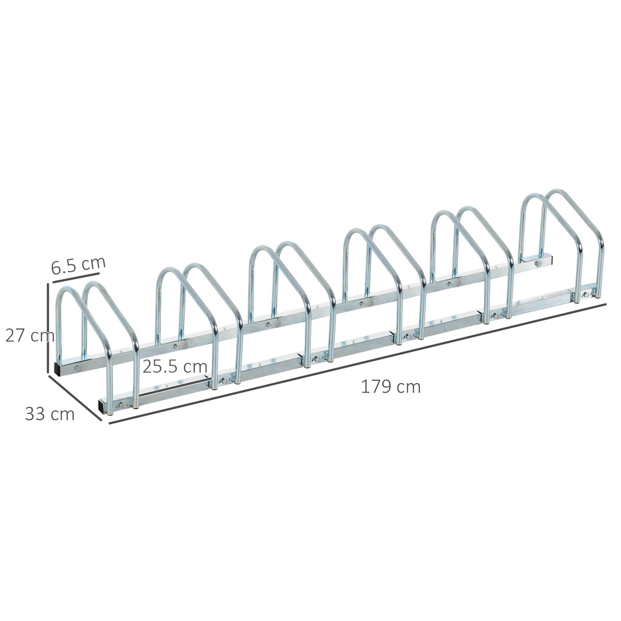 Râtelier porte-vélos de stationnement pour 6 vélos en acier, 179x33x27 cm, argenté - Image 5