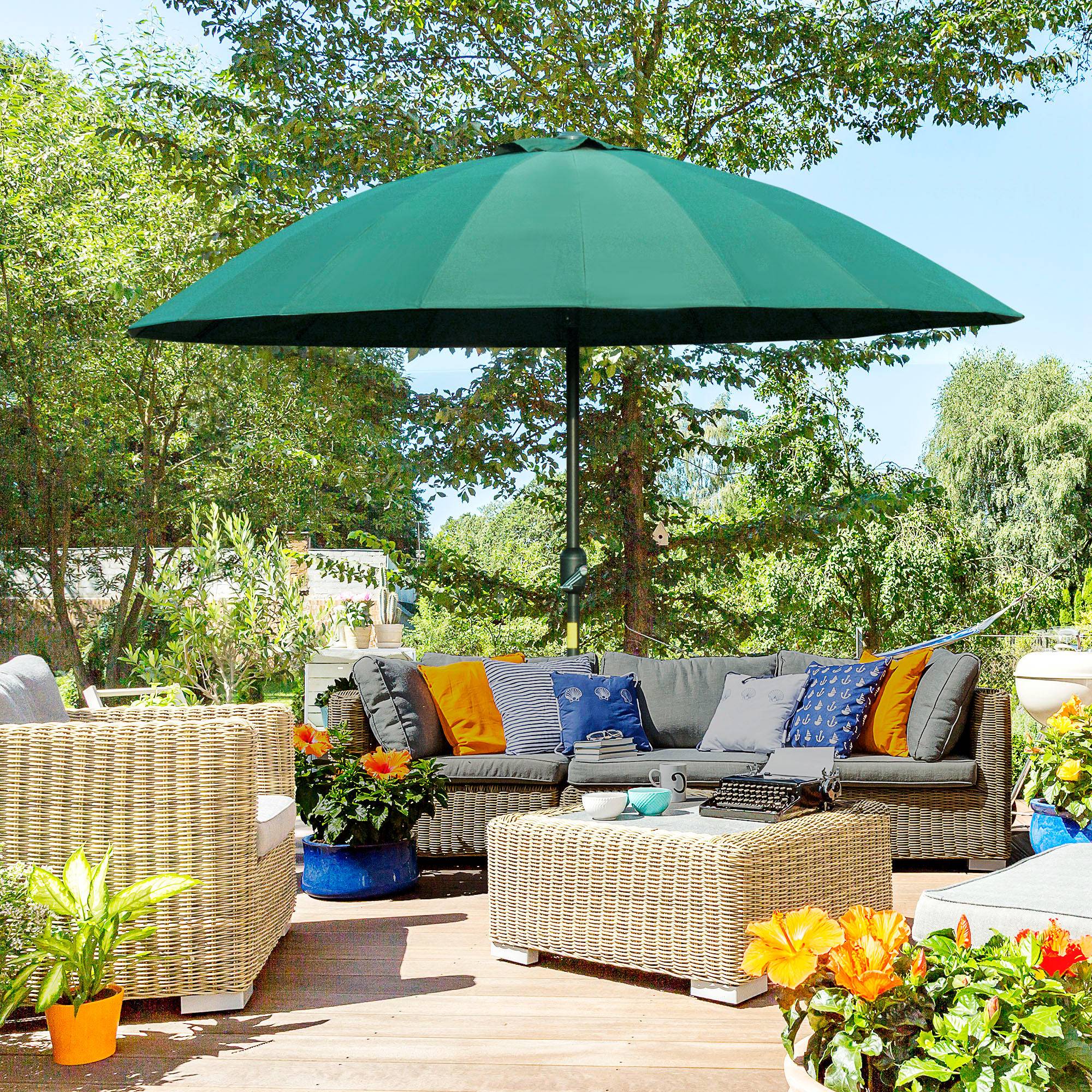 Parasol droit parasol de jardin inclinable rond 18 baleines manivelle - 255x255x240cm Métal Vert fr176 - Image 3