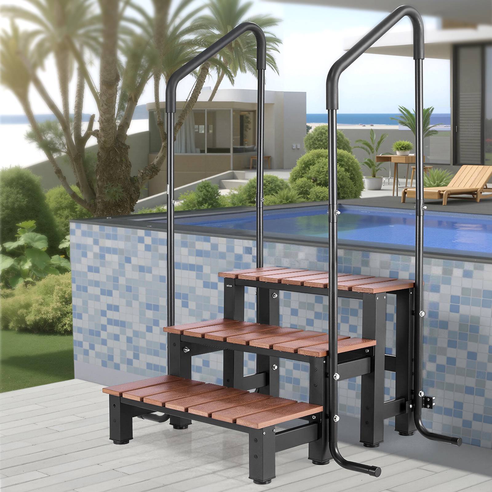 Vevor - VEVOR escalier spa 3 marches, rampe métal, marchepied piscine hors-sol/gonflable, 640 mm de large, capacité 249,5 kg. - Image 8