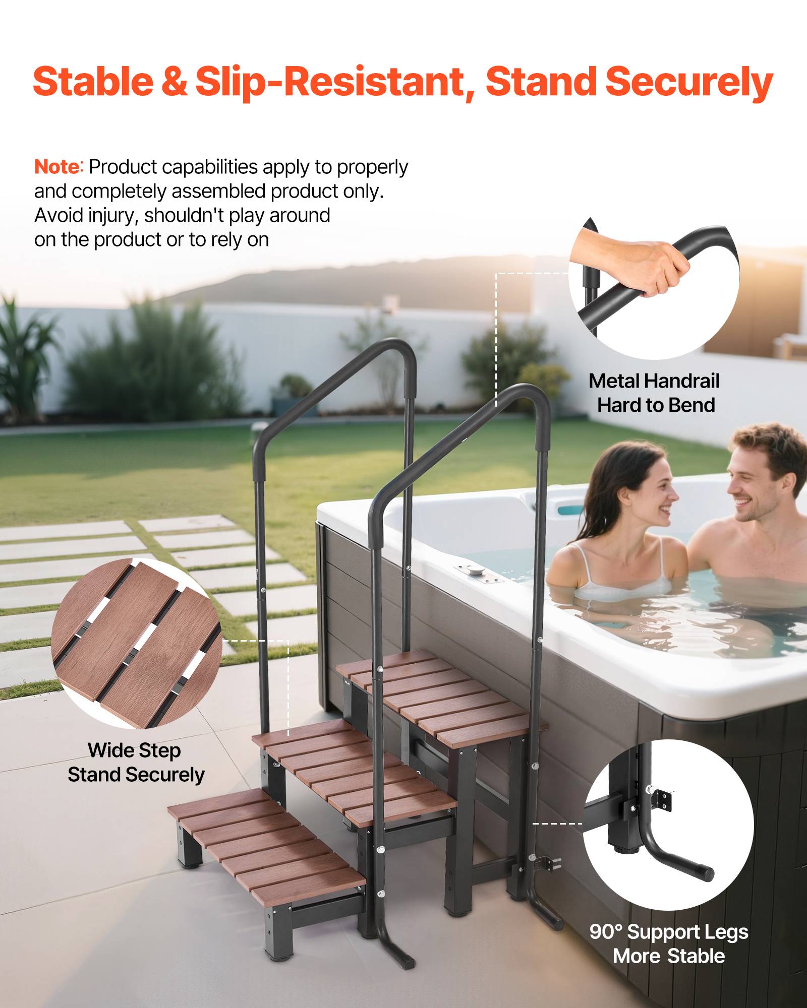 Vevor - VEVOR escalier spa 3 marches, rampe métal, marchepied piscine hors-sol/gonflable, 640 mm de large, capacité 249,5 kg. - Image 3