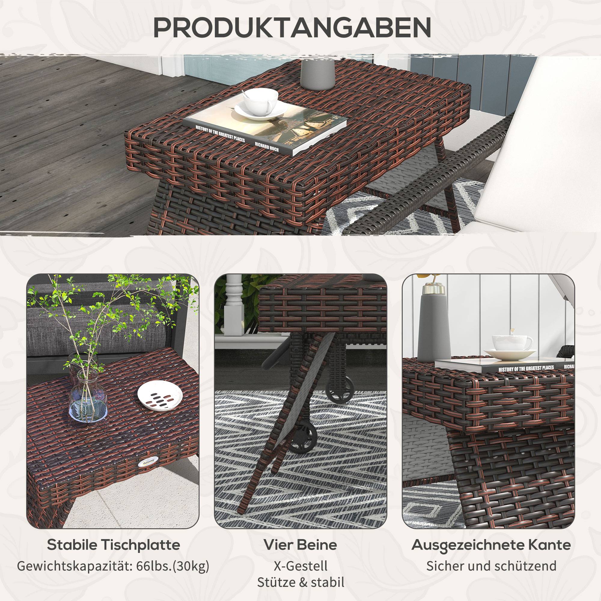 PANGIVO - Table basse de jardin résine tressée marron 60 x 41 x 41 cm - PANGIVO - Image 9