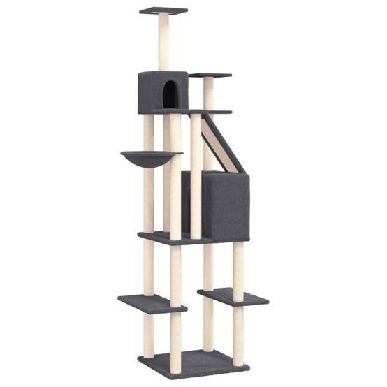 Arbre à Chat XXL Sisal Double Niche Gris Foncé 201cm pour Grand Chat Luxe - ComfortXL Outdoor Living - Image 2