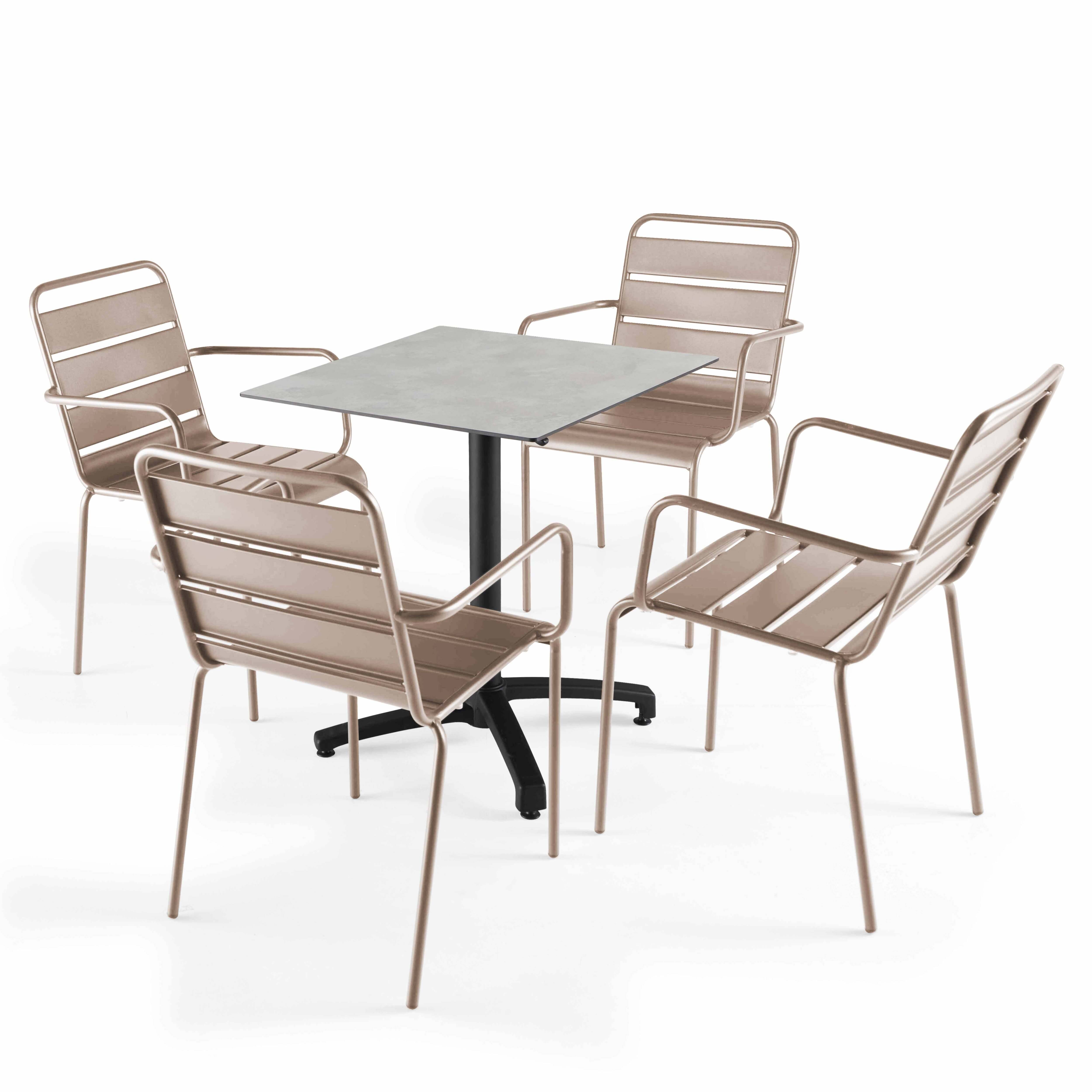 Oviala - Ensemble table 70 cm gris clair et 4 chaises en métal taupe - Oviala - Image 1