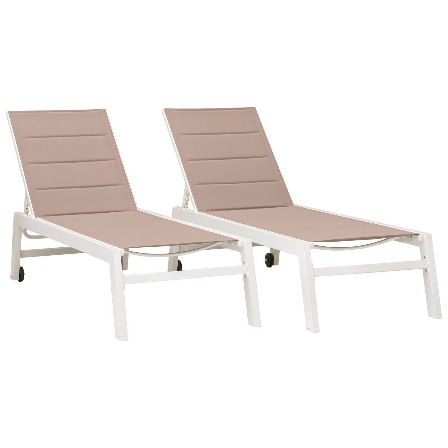 Happy Garden - Lot de 2 bains de soleil BARBADOS en textilène taupe - aluminium blanc - HAPPY GARDEN - Image 1