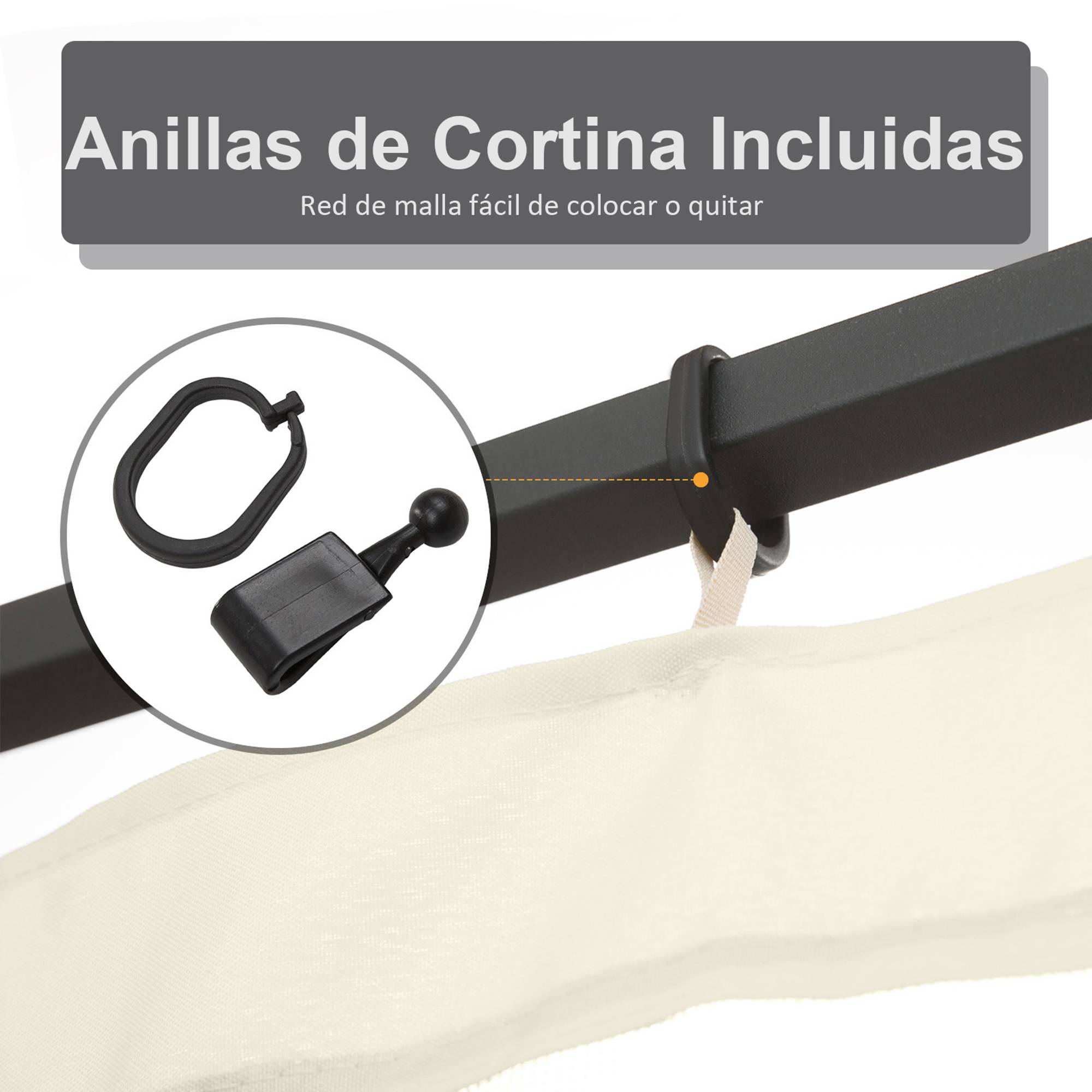 4 panneaux lateraux 3,5x2 m pour tente de jardin, toile moustiquaire pour cenador gazebo, fermetures et anneaux, noir - Image 7