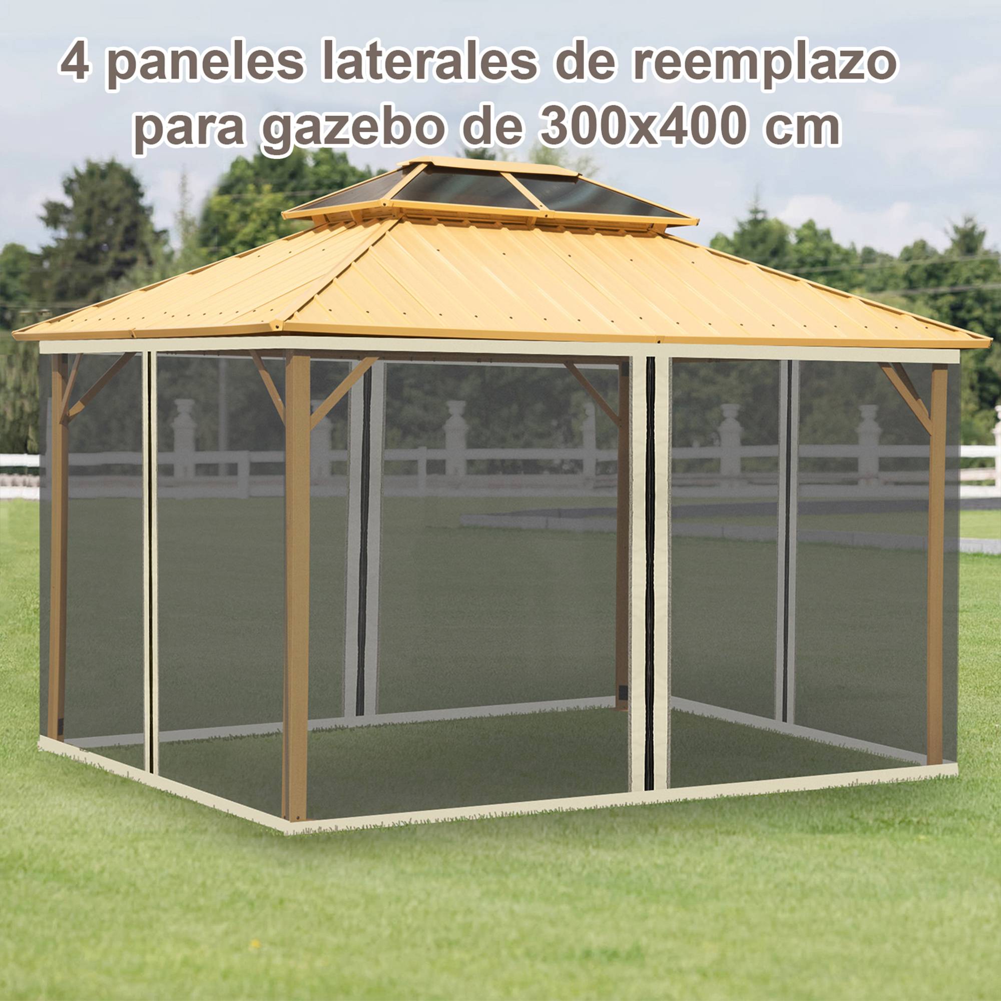 4 panneaux lateraux 3,5x2 m pour tente de jardin, toile moustiquaire pour cenador gazebo, fermetures et anneaux, noir - Image 3