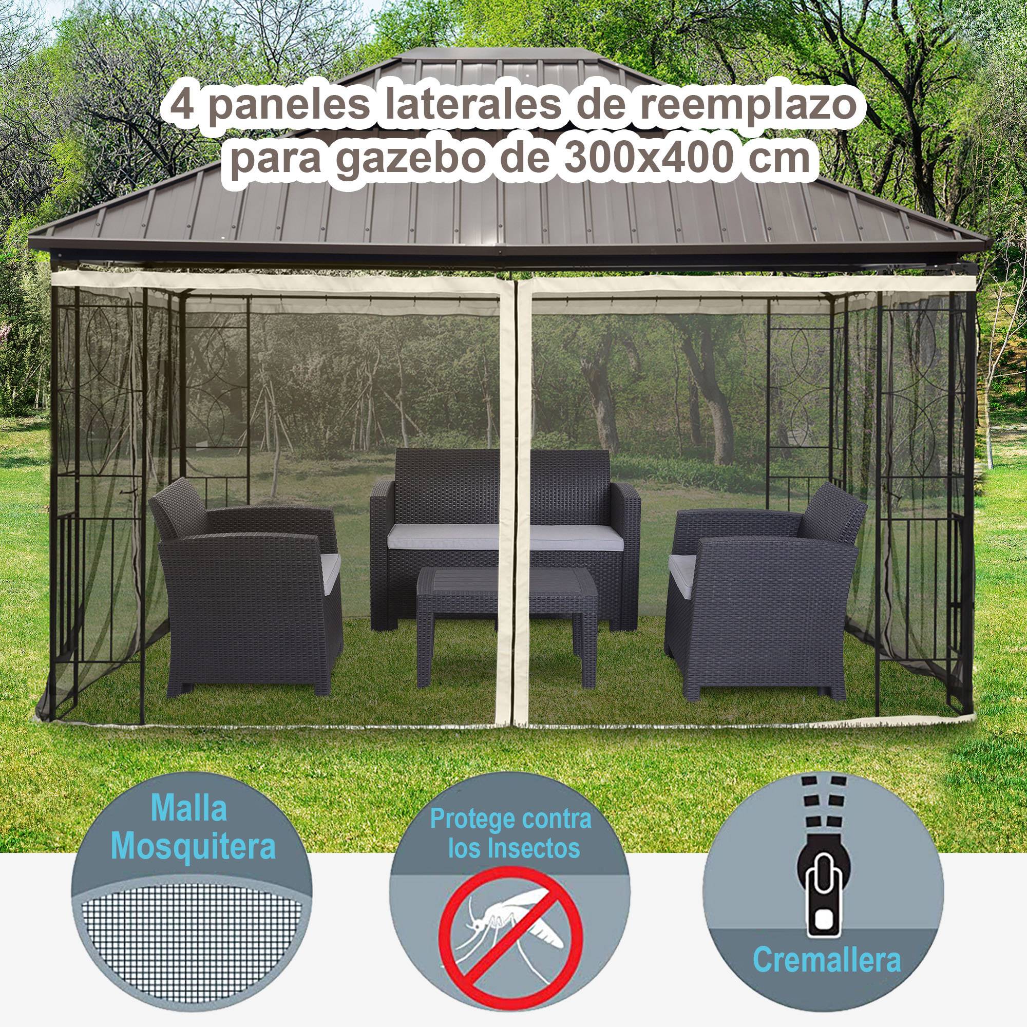 4 panneaux lateraux 3,5x2 m pour tente de jardin, toile moustiquaire pour cenador gazebo, fermetures et anneaux, noir - Image 6