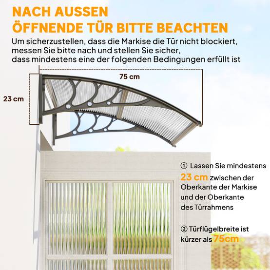 Auvent de porte polycarbonate argent 100 x 75 x 23 cm - PANGIVO - Image 9
