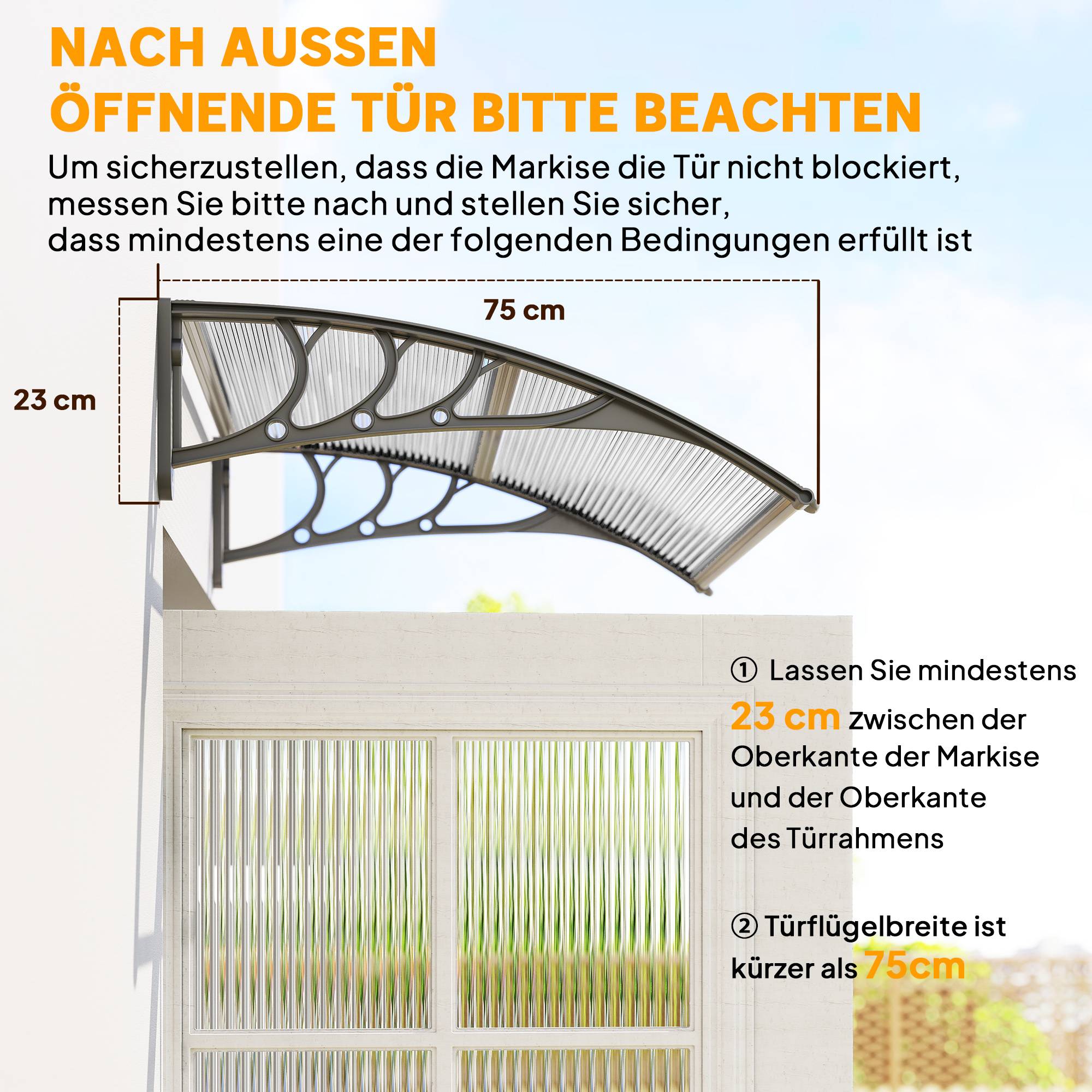 Auvent de porte polycarbonate argent 100 x 75 x 23 cm - PANGIVO - Image 9