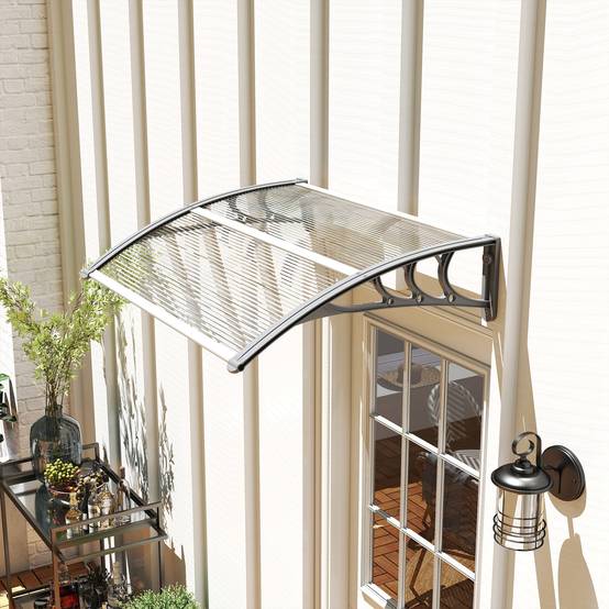 Auvent de porte polycarbonate argent 100 x 75 x 23 cm - PANGIVO - Image 3