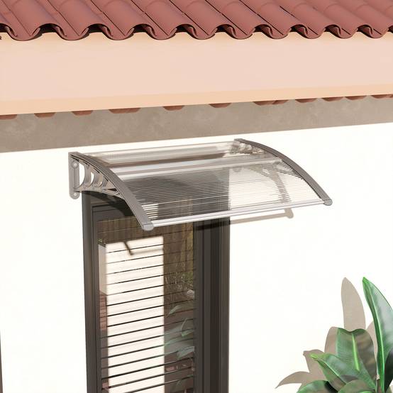 Auvent de porte polycarbonate argent 100 x 75 x 23 cm - PANGIVO - Image 4