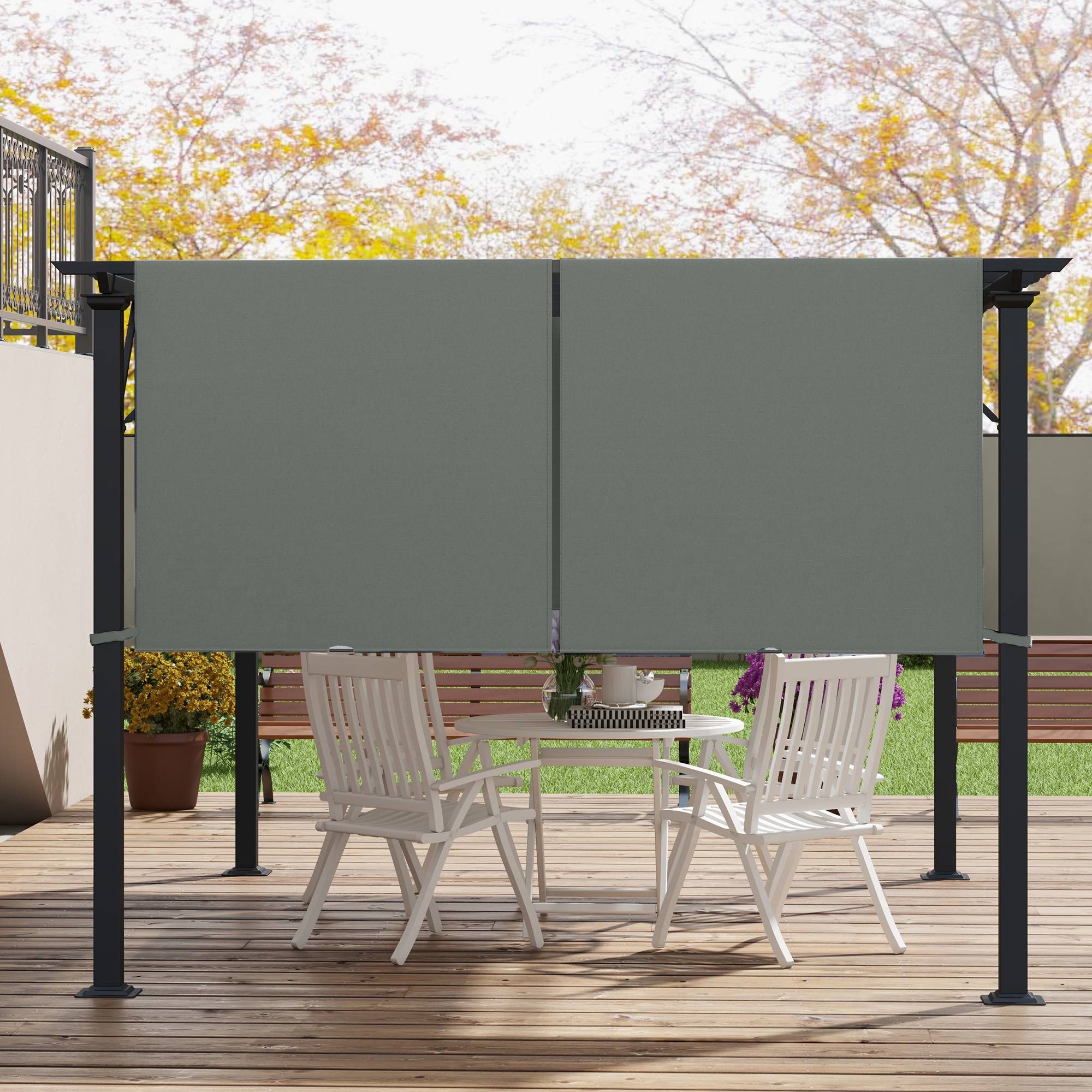 Outsunny - Lot 2 toiles de rechange pergola rétractable 4,9x1,2m protection UV tissu polyester gris foncé - Outsunny - Image 9