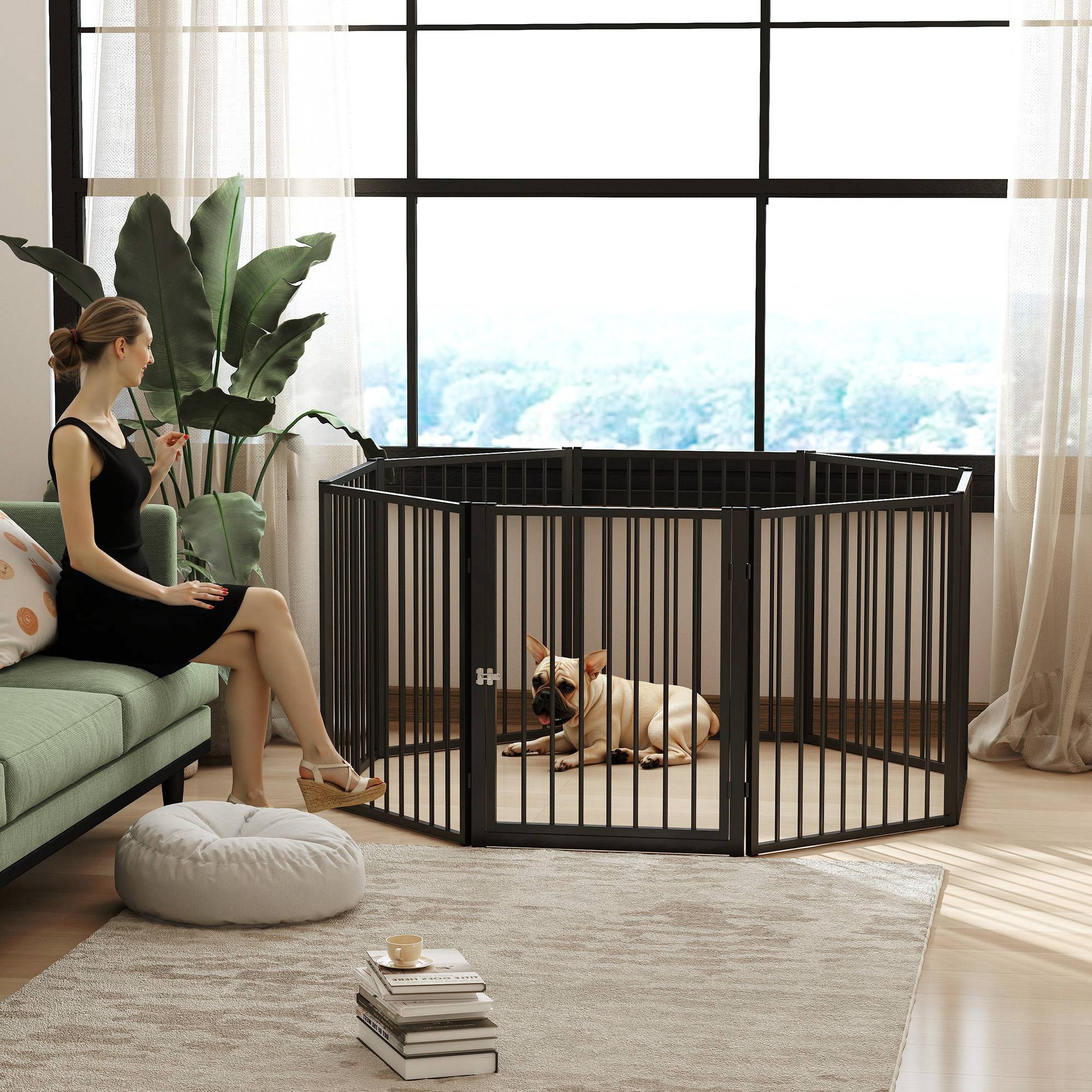 Parc pour chien, parc pour animaux, 8 panneaux, clôture portable pliable, sécurisé, noir - Image 4