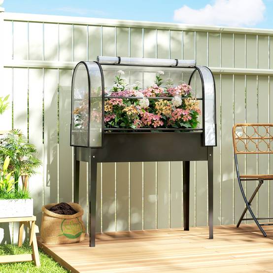 Potager sur pieds avec serre métal noir 100 x 49 x 136 cm - PANGIVO - Image 3