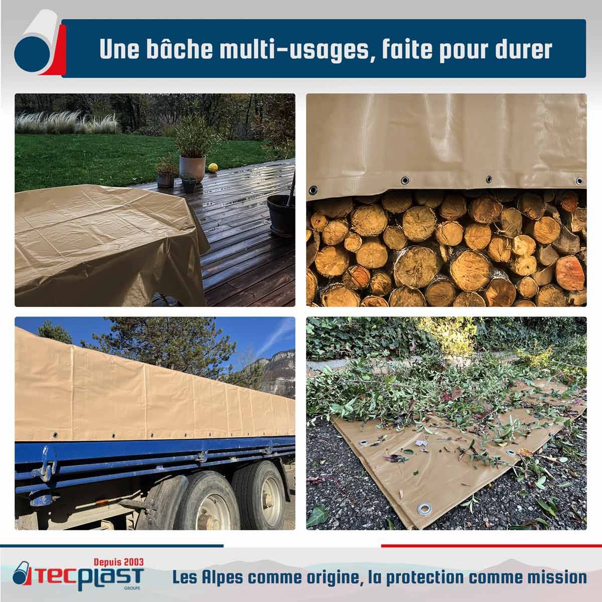 Bâche PVC 4x6 m Beige foncé - Garantie 5 ans - LP506MU - Bâche de protection étanche - Résistance Anti-UV TECPLAST - Image 2
