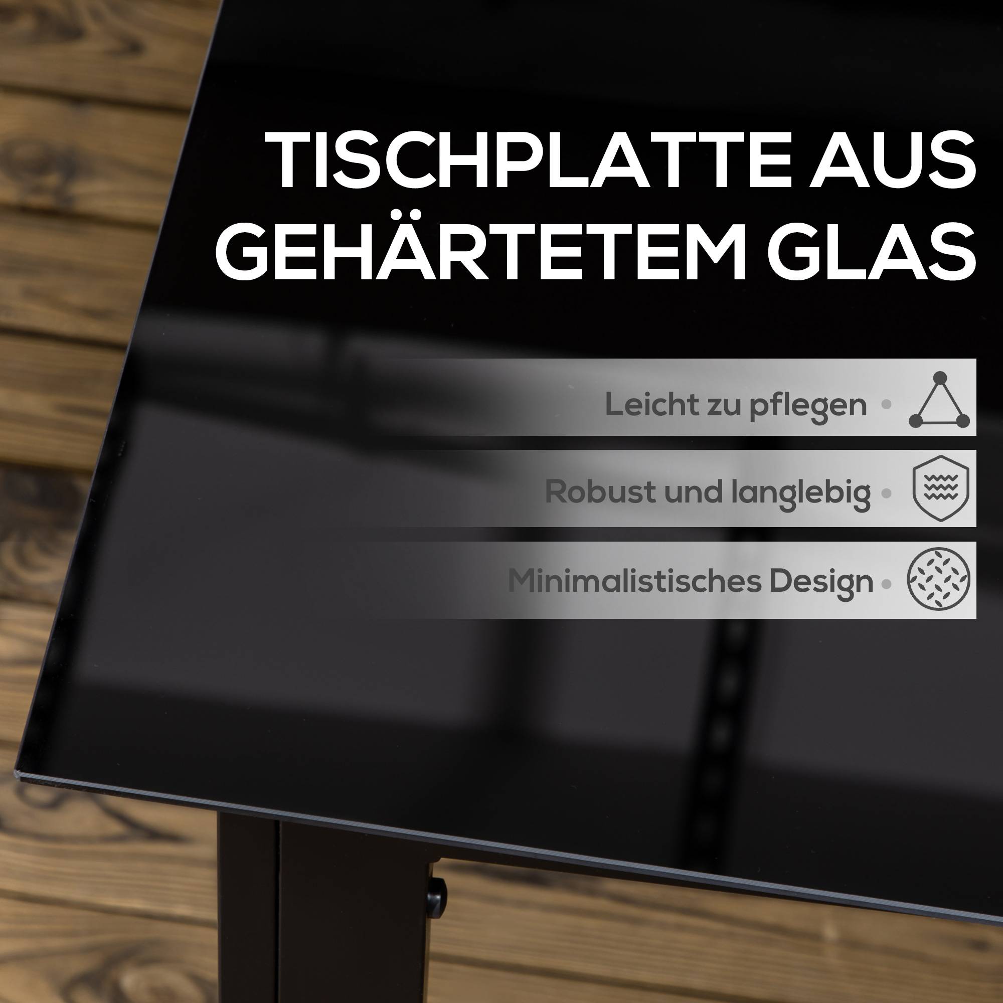 Table de repas extérieure aluminium et verre trempé noir 150 x 90 x 74 cm - PANGIVO - Image 6