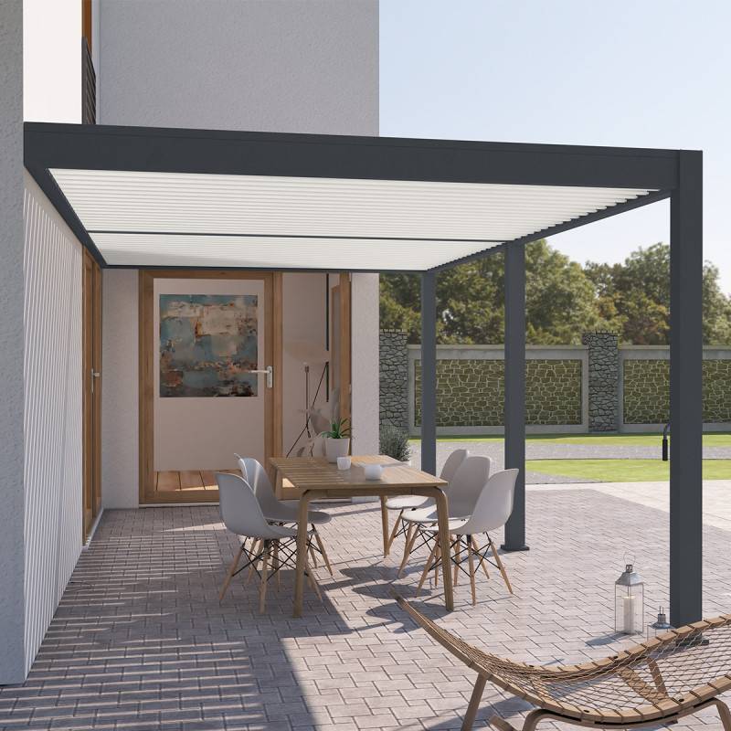 Ombrea - Pergola bioclimatique Ombréa adossée VS - 3x6M bicolore + 2 stores Blancs - Image 2