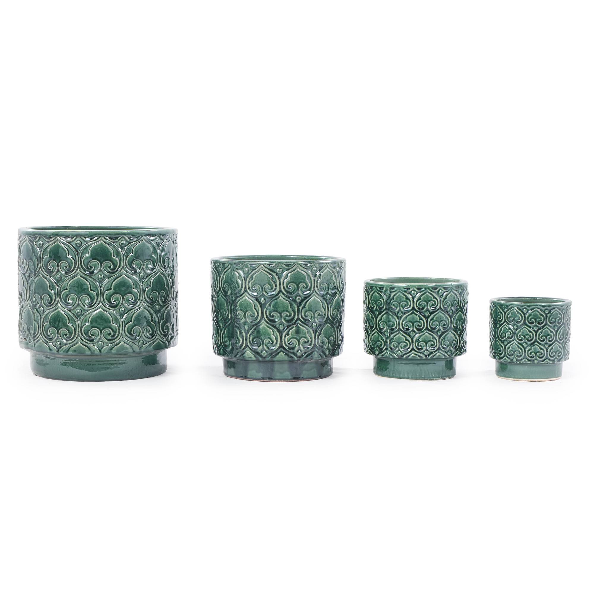 ComfortXL - Pot de fleurs céramique 30 x 30 x H28 cm vert brillant balcon aromatiques drainage - ComfortXL Outdoor Living - Image 8