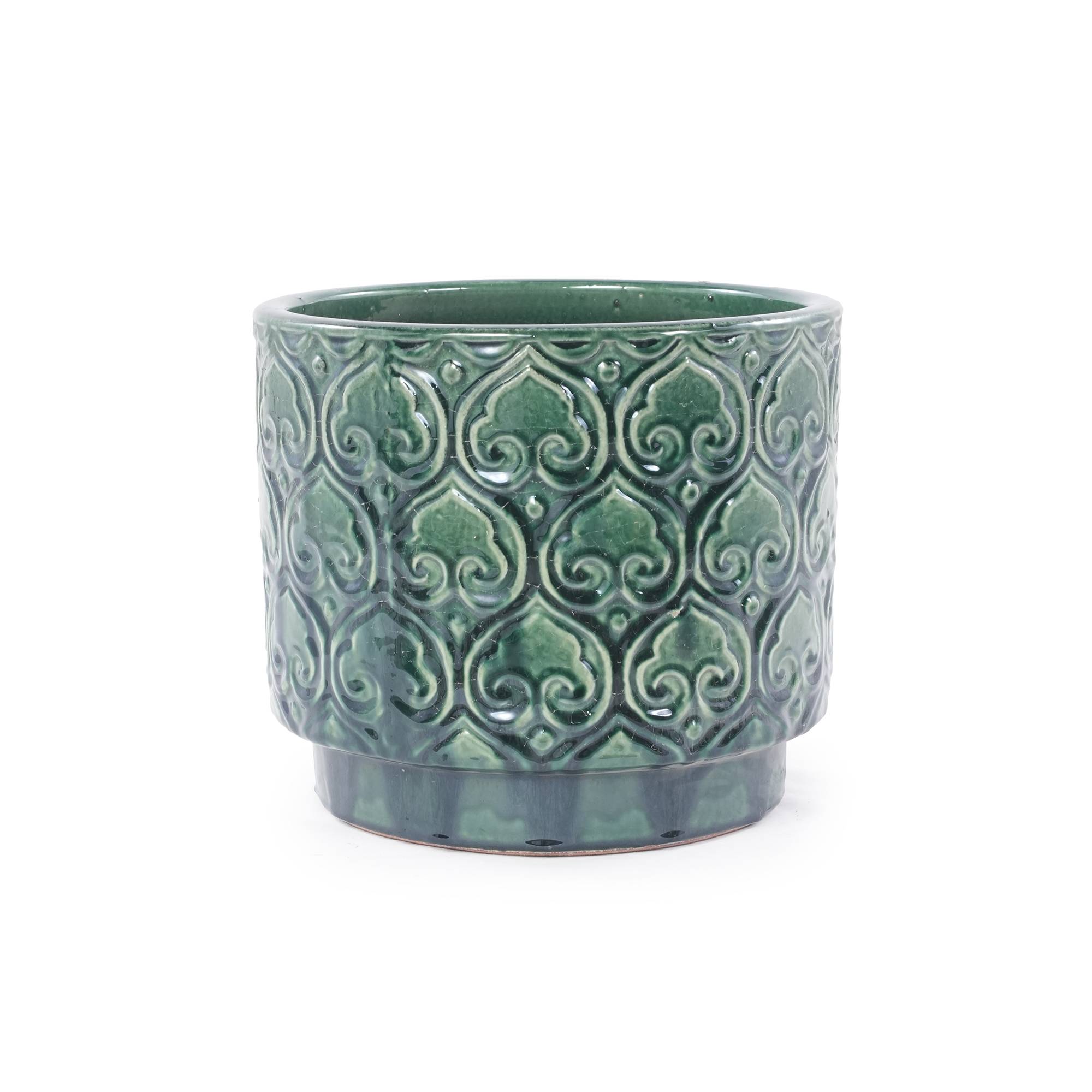ComfortXL - Pot de fleurs céramique 30 x 30 x H28 cm vert brillant balcon aromatiques drainage - ComfortXL Outdoor Living - Image 1