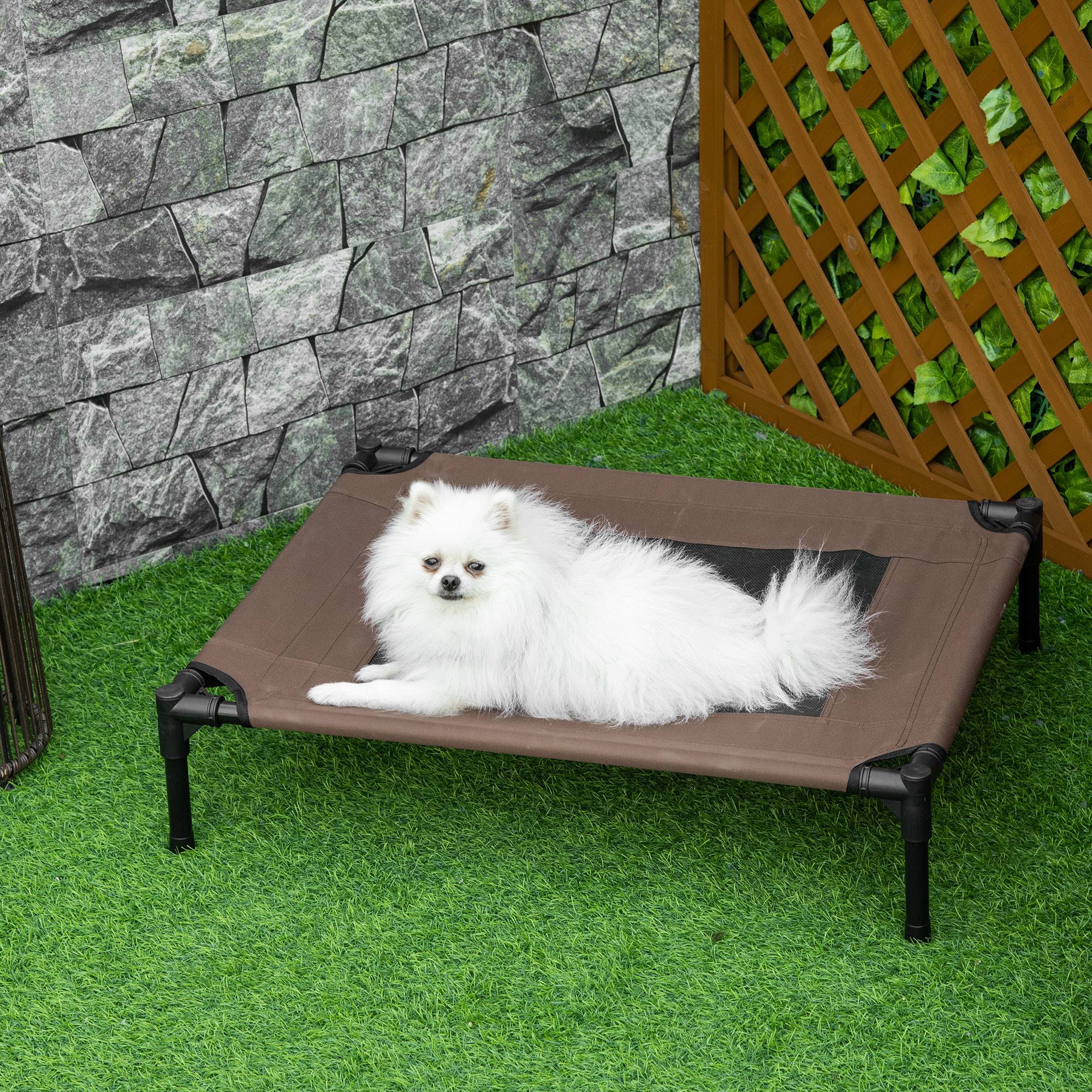 Lit de chien surélevé extérieur 76 x 61 x 18 cm acier et tissu oxford marron - PANGIVO - Image 2