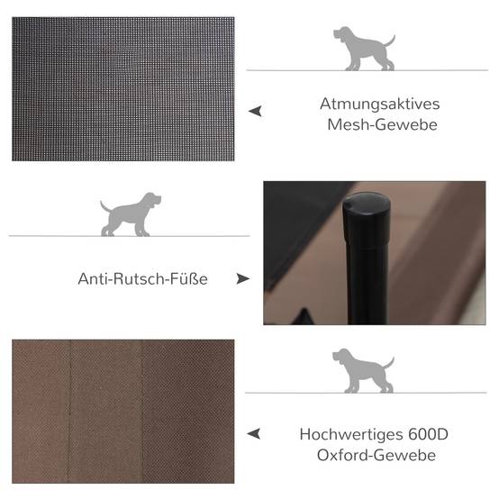 Lit de chien surélevé extérieur 76 x 61 x 18 cm acier et tissu oxford marron - PANGIVO - Image 5